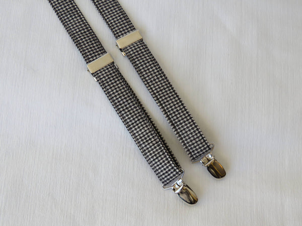 Black and White Flat Cap Bow Tie Suspenders Set