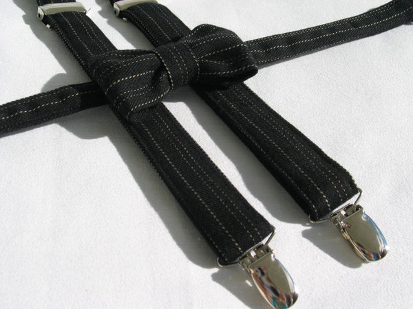 Black Pinstripe Suspenders and Bow Tie Set-Taylors Tartans
