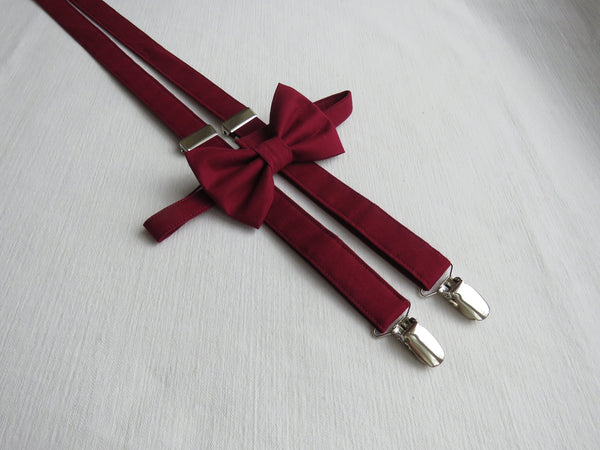 Burgundy Bow Tie Suspenders for Weddings