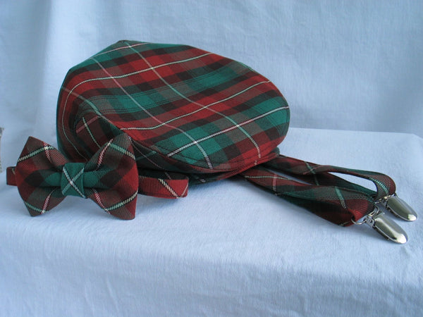 Prince Edward Island Tartan Flat Cap Bow Tie Suspenders