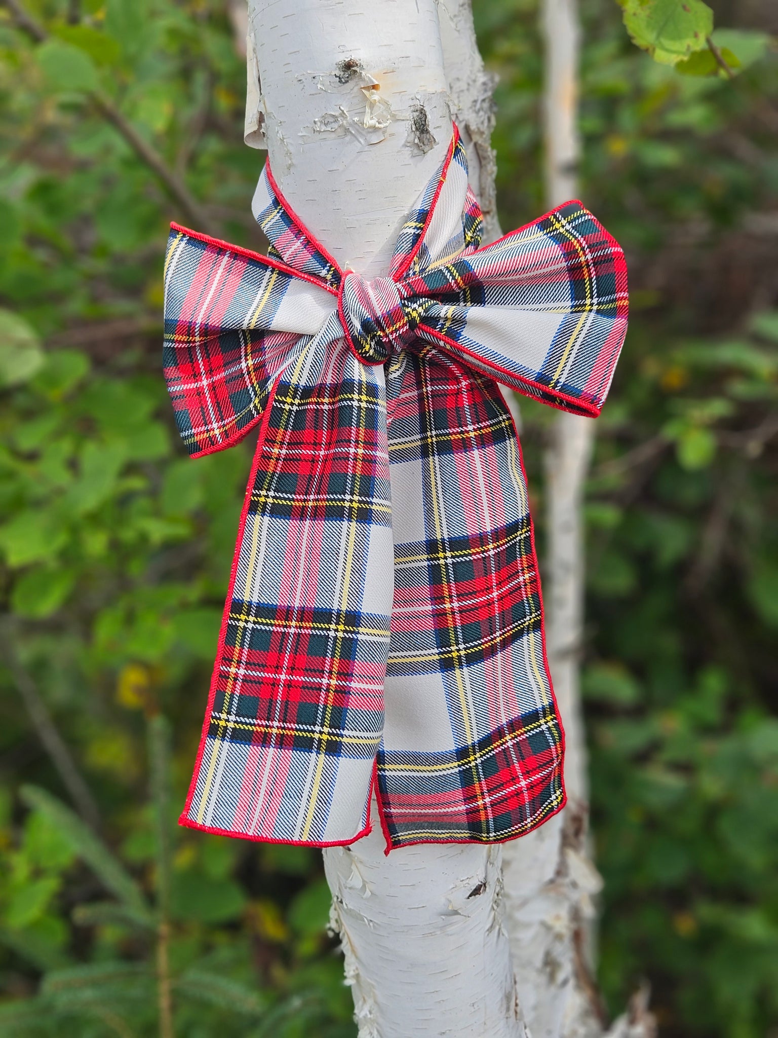 Dress Stewart tartan tree wrap for Christmas centerpiece and decorating