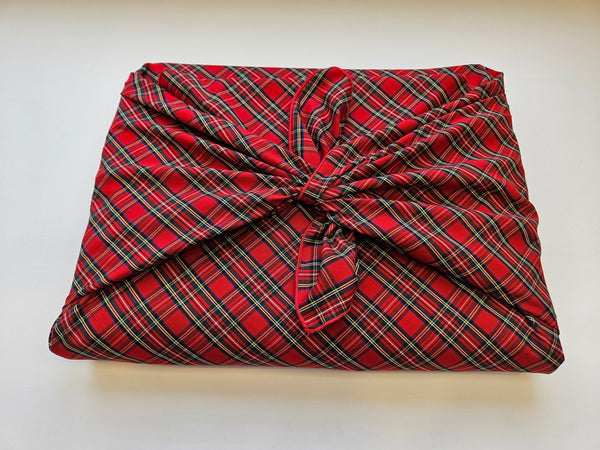 Royal Stewart tartan reusable gift wrap around a school binder