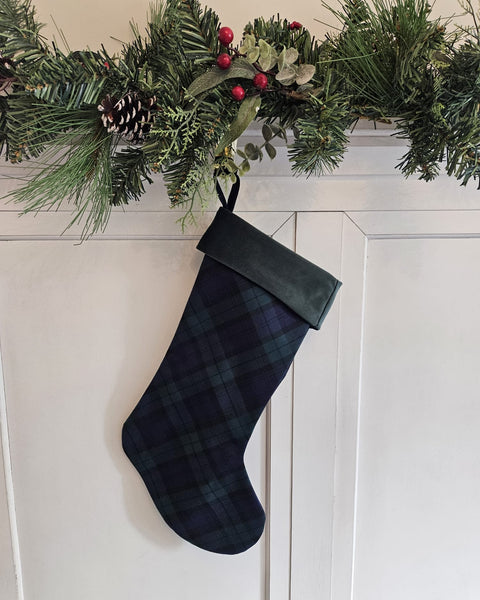 Black Watch Tartan Christmas Stocking with Velvet Cuff