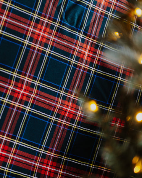 close up of the Black stewart tartan tree skirt