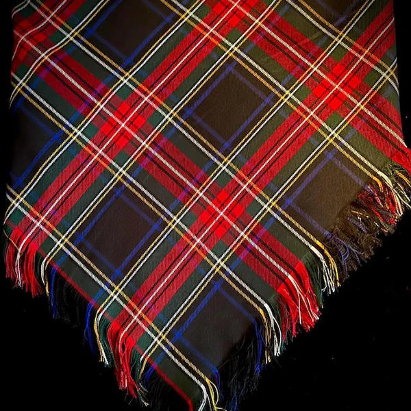 Close-up of the fringe on a blanket scarf made from Black Stewart tartan fabric by Taylors Tartans.