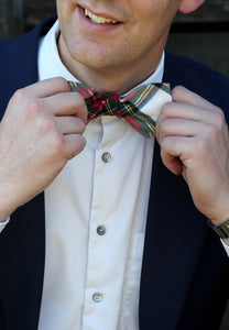 White Dres Stewart Tartan Freestyle Bow Tie