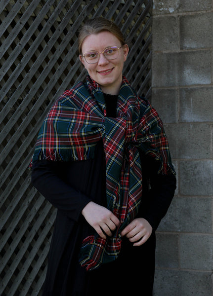 Green Stewart Tartan Blanket Scarf for Bridal Wrap