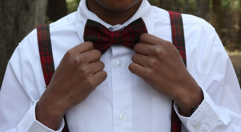 Maple Leaf Tartan Bow Tie and Suspenders