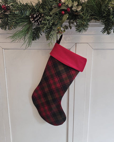 Black Watch Tartan Christmas Stocking with Velvet Cuff