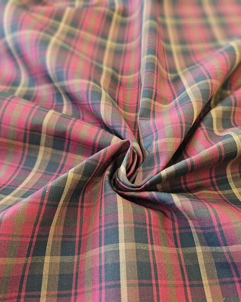 close up of red, brown, tan plaid cotton fabric in Maple Leaf tartan by TaylorsTartans.com
