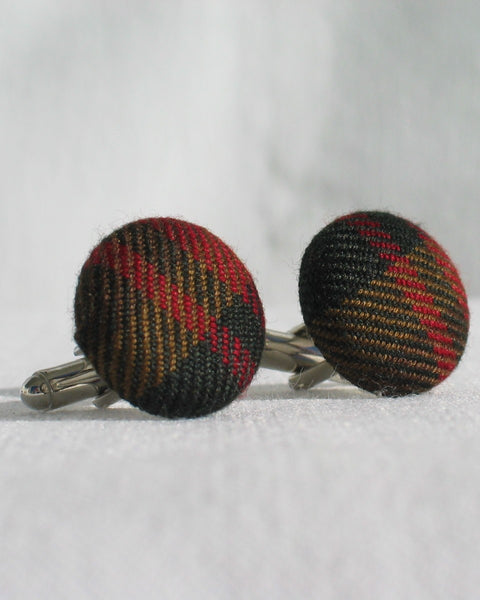Red, gold and green  plaid patterned cufflinks in Maple Leaf tartan by Taylors Tartans