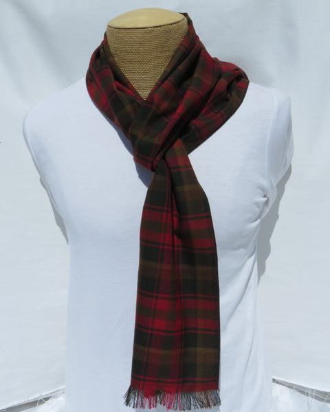 Canadian Maple Leaf tartan Plaid scarf on a mannequin with a white background