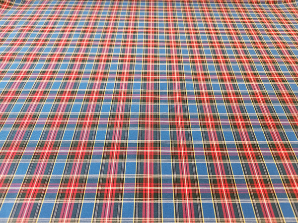 Royal blue, red, black and yellow plaid cotton fabric in MacBeth tartan