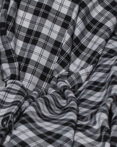 Black and white plaid material, Menzies black and white tartan fabric