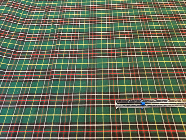 Newfoundland tartan cotton fabric with a silver and black ruller for size commparison