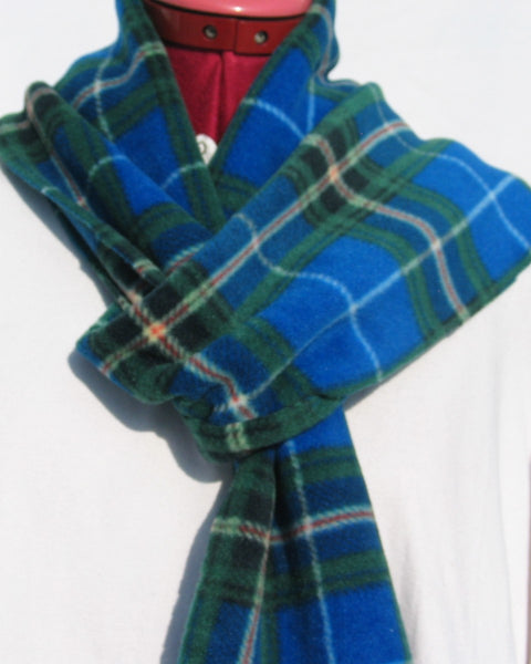Royal Blue and green plaid scarf on a white background