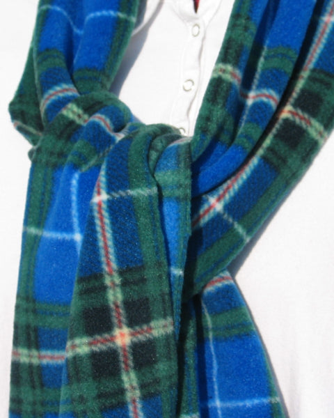 Blue and green Nova Scotia tartan plaid scarf on a white background