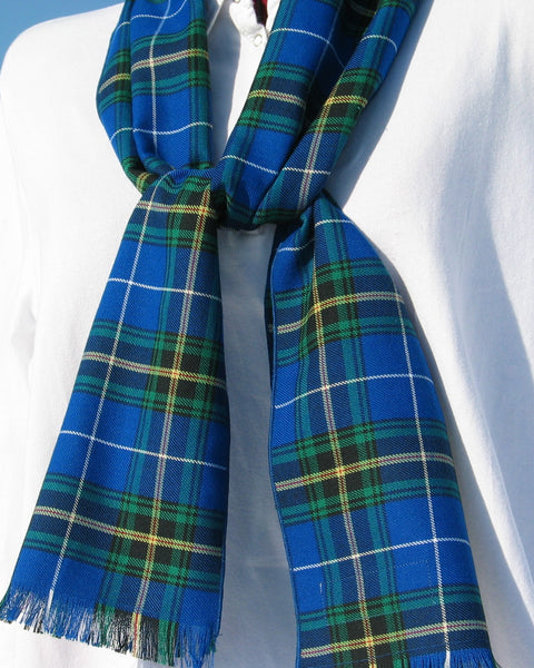 Nova Scotia tartan Blue and green plaid scarf on a white background