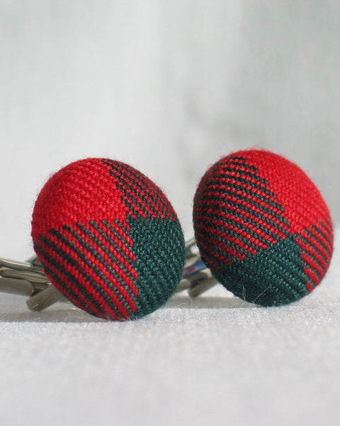 Red and green plaid cuff links in New Brunswick tartan by Taylors Tartans