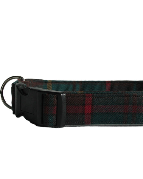 Plaid patterned dog collar with black plastic buckle on a white background