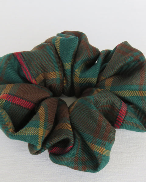 Ontario Plaid patterned scrunchie on a white background