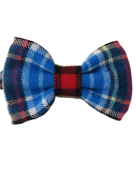 Blue plaid bow tie on a white background