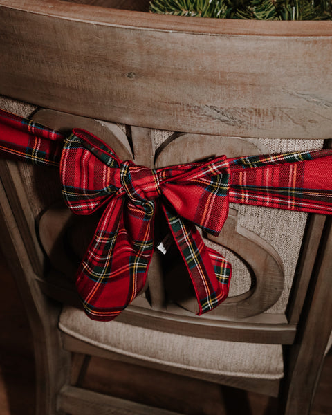 royal stewart tartan red green white and yellow plaid chair sash