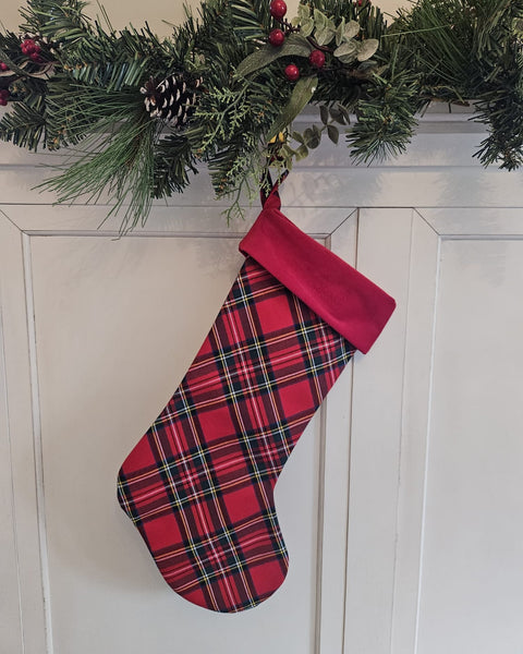 Black Stewart Tartan Christmas Stocking with Velvet Cuff