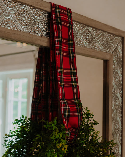 royal stewart tartan red green plaid christmas tree ribbon