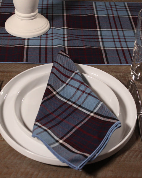 RCAF tartan Plaid napkin on a white plate with a plaid tablecloth in the background