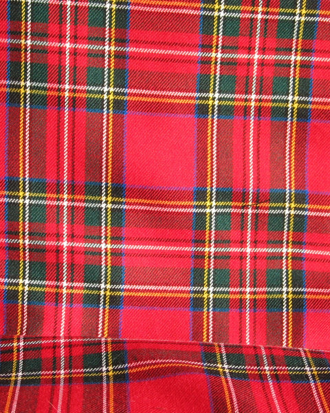 Close-up of red plaid Royal Stewart tartan fabric by Taylors Tartans