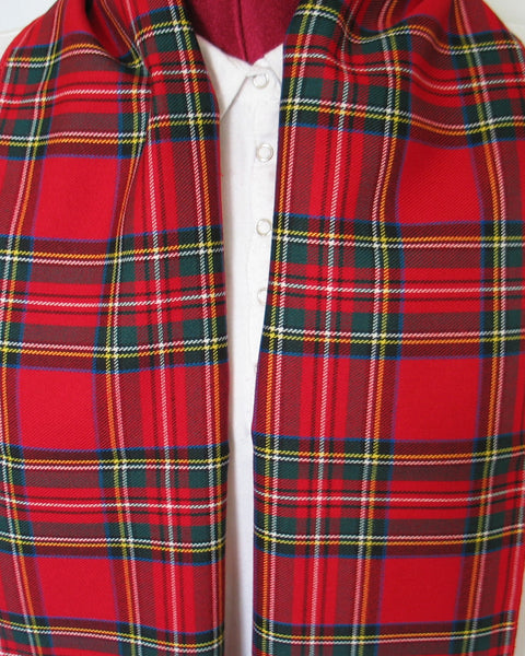 Close up of red plaid Royal Stewart tartan scarf
