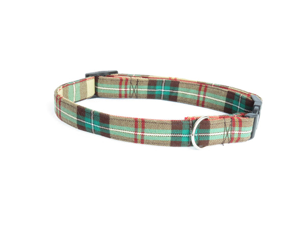 Yellow, brown and green plaid dog collar