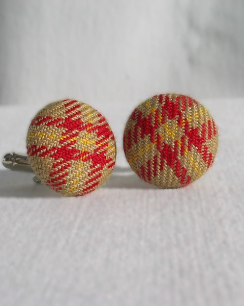 Yellow, red, and beige plaid Saskatchewan tartan cufflinks by Taylors Tartans