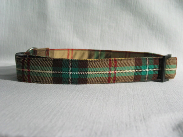 yellow plaid dog collar laying on white background