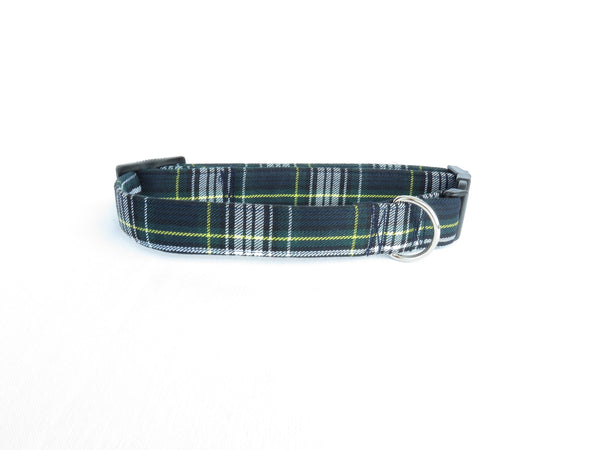 Small Scale Gordon Tartan Dog Collar for Dog Adoption, Navy and Green Plaid Pet Collar, Dog Mom Gift by Pawsitively Dazzled, Made in Canada