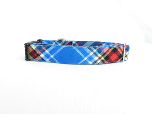 Oromocto Tartan Dog Collar, Blue Plaid Pet Collar Made in Canada, Dog Adoption Collar Gift, Dog Mom Gift, CFB Gagetown
