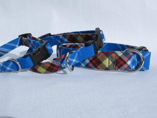 Oromocto Tartan Dog Collar, Blue Plaid Pet Collar Made in Canada, Dog Adoption Collar Gift, Dog Mom Gift, CFB Gagetown
