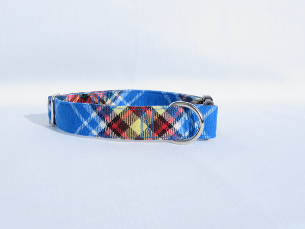 Oromocto Tartan Dog Collar, Blue Plaid Pet Collar Made in Canada, Dog Adoption Collar Gift, Dog Mom Gift, CFB Gagetown