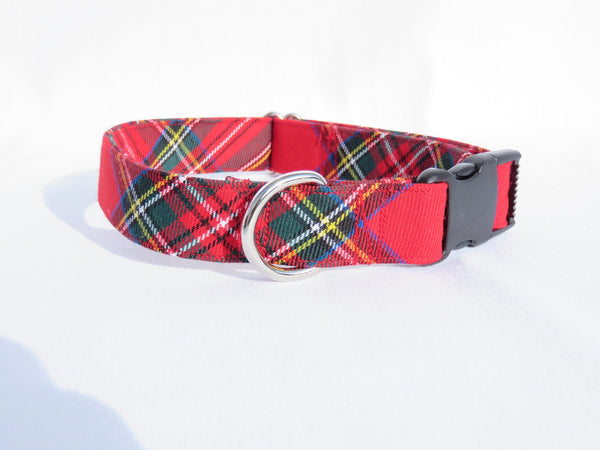 Dog Collar in Royal Stewart Plaid for Christmas Photos, Red White Plaid Pet Collar, Pet Groomer Gift,  Made in Canada Pet Collar