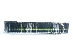 Small Scale Gordon Tartan Dog Collar for Dog Adoption, Navy and Green Plaid Pet Collar, Dog Mom Gift by Pawsitively Dazzled, Made in Canada