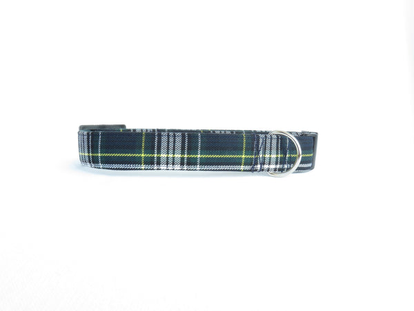 Small Scale Gordon Tartan Dog Collar for Dog Adoption, Navy and Green Plaid Pet Collar, Dog Mom Gift by Pawsitively Dazzled, Made in Canada