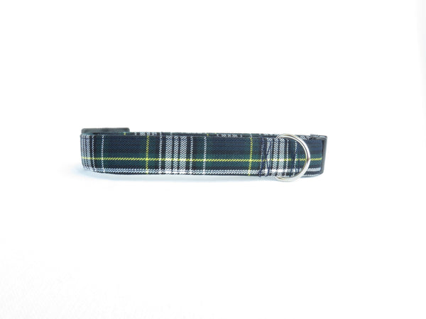 Navy and Green Plaid Pet Collar in Tartan