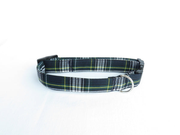 Small Scale Gordon Tartan Dog Collar for Dog Adoption, Navy and Green Plaid Pet Collar, Dog Mom Gift by Pawsitively Dazzled, Made in Canada
