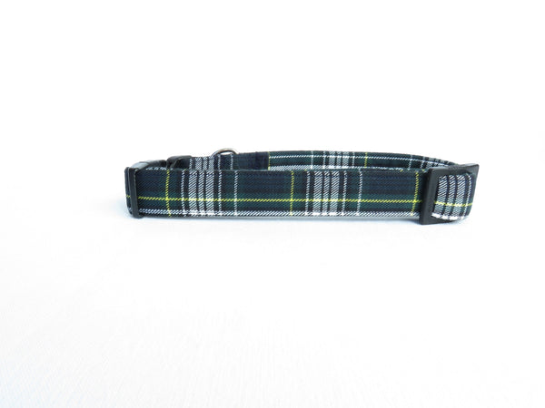Small Scale Gordon Tartan Dog Collar for Dog Adoption, Navy and Green Plaid Pet Collar, Dog Mom Gift by Pawsitively Dazzled, Made in Canada