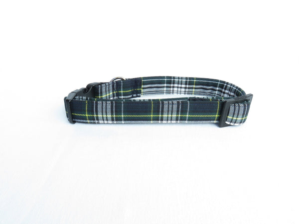 Small Scale Gordon Tartan Dog Collar for Dog Adoption, Navy and Green Plaid Pet Collar, Dog Mom Gift by Pawsitively Dazzled, Made in Canada