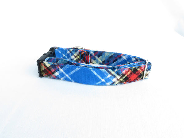 Oromocto Tartan Dog Collar, Blue Plaid Pet Collar Made in Canada, Dog Adoption Collar Gift, Dog Mom Gift, CFB Gagetown