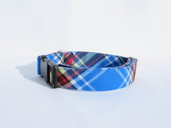 Oromocto Tartan Dog Collar, Blue Plaid Pet Collar Made in Canada, Dog Adoption Collar Gift, Dog Mom Gift, CFB Gagetown