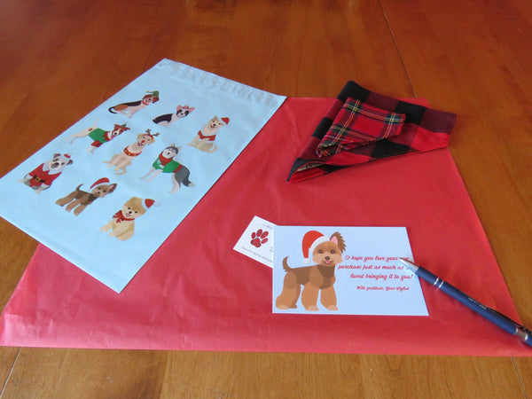 Dog Bandana, Maple Leaf Tartan Kerchief, Red and Brown Tartan Dog Bandana, Canadian Pet Adoption Gift