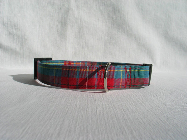 Dog Collar, British Columbia Tartan Dog Collar Made in Canada, Red and Teal Plaid Dog Collar, Dog Gift by Pawsitively Dazzled, Pet Accessory